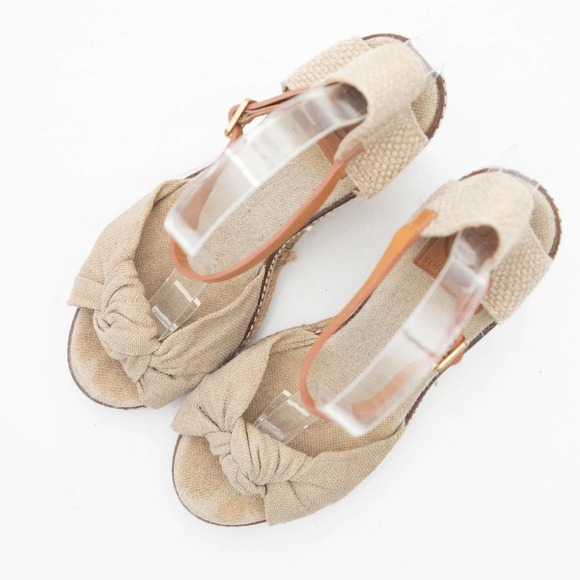 Tory Burch Gold Wash Macy Linen Espadrille Wedge Size 8 - Picture 2 of 10